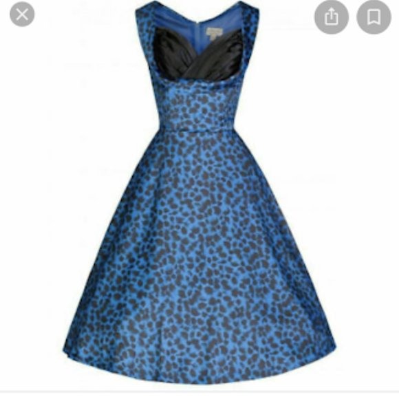 Lindy Bop Dresses & Skirts - Lindy Bop Ophelia Rockabilly Pinup Elctric Blue Black Animal Print Swing Dress M